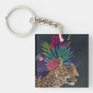 Leopard with Tropical Headpiece Key Ring