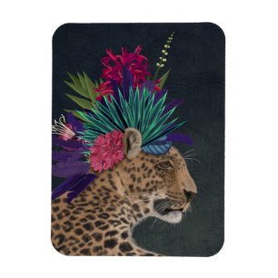 Leopard with Tropical Headpiece Magnet