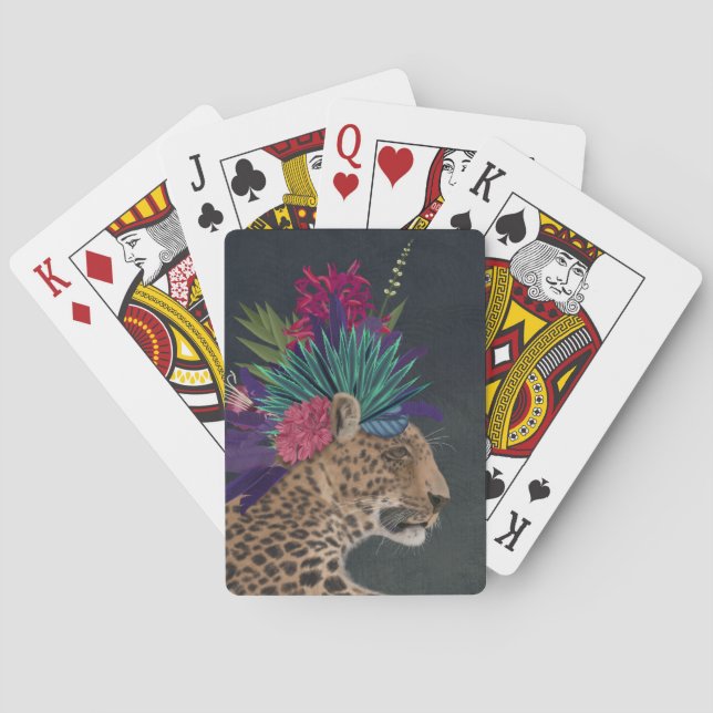 Leopard with Tropical Headpiece Playing Cards (Back)