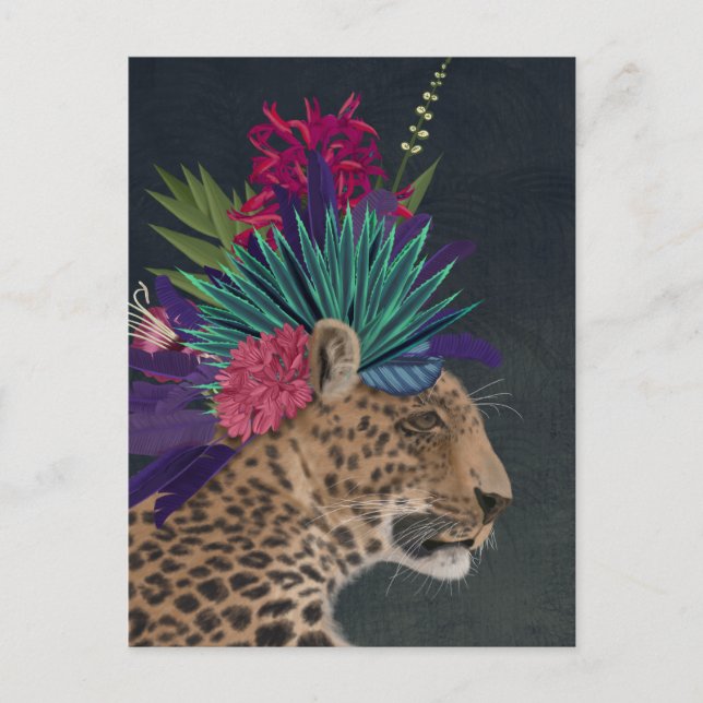 Leopard with Tropical Headpiece Postcard (Front)