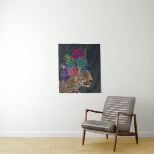 Leopard with Tropical Headpiece Tapestry
