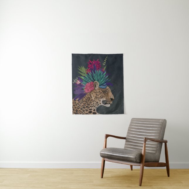 Leopard with Tropical Headpiece Tapestry (In Situ)