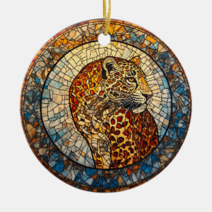 Leopard with Warm and Cool Tones Ceramic Tree Decoration