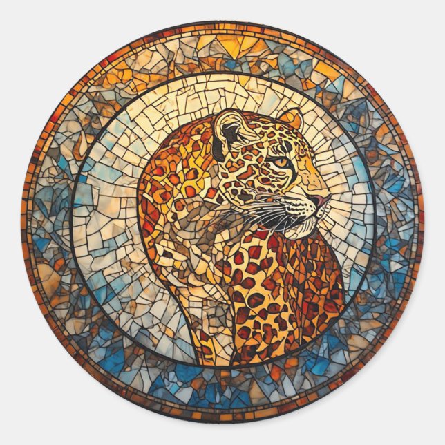 Leopard with Warm and Cool Tones Classic Round Sticker (Front)