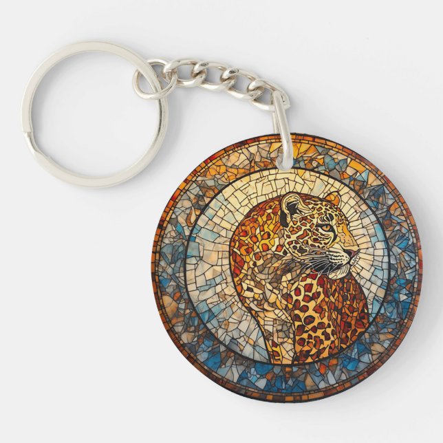 Leopard with Warm and Cool Tones Key Ring (Front)