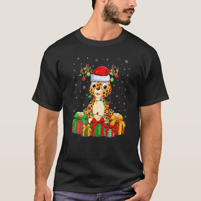 Leopard  Xmas Holiday Santa Leopard Christmas Tree T-Shirt (Front)