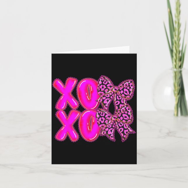Leopard Xoxo Coquette Bow Hearts Valentine's Day W Card (Front)