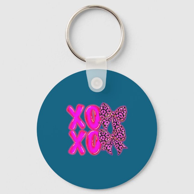 Leopard Xoxo Coquette Bow Hearts Valentine's Day W Key Ring (Front)