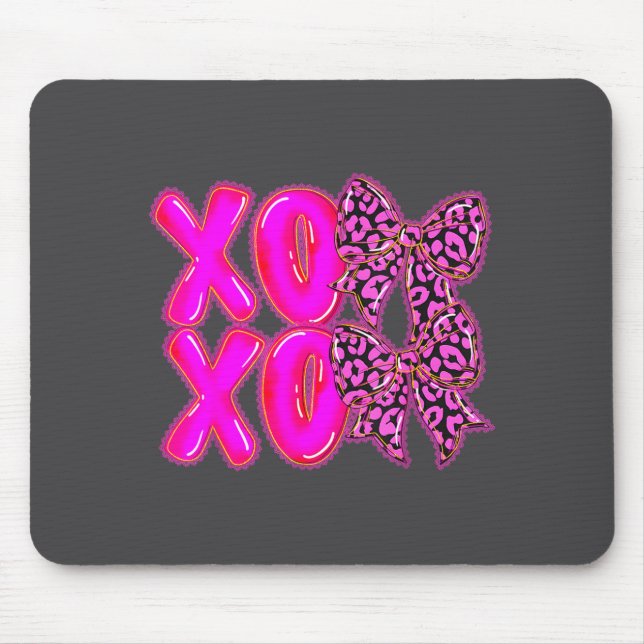 Leopard Xoxo Coquette Bow Hearts Valentine's Day W Mouse Mat (Front)
