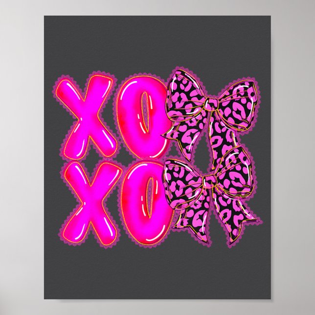Leopard Xoxo Coquette Bow Hearts Valentine's Day W Poster (Front)