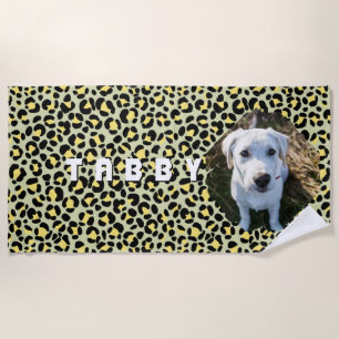 Leopard Yellow Black Dog Photo Personalised Beach Towel