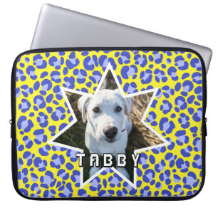 Leopard Yellow Blue Purple Dog Photo Personalised Laptop Sleeve
