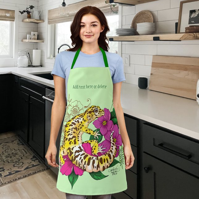 Leopard Yellow Gecko Green Apron (Creator Uploaded)