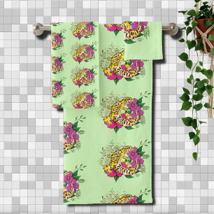Leopard Yellow Gecko Green Bath Towel Set