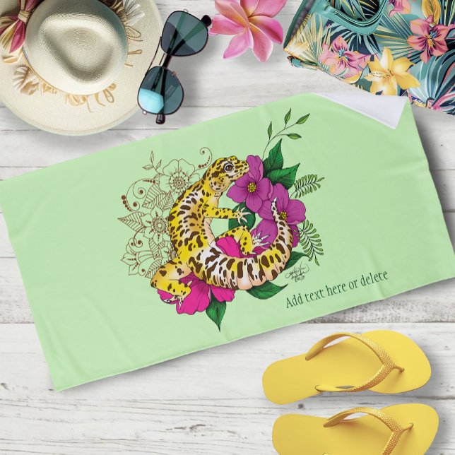 Leopard Yellow Gecko Green Beach Towel (Creator Uploaded)