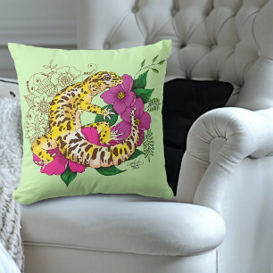 Leopard Yellow Gecko Green Cushion