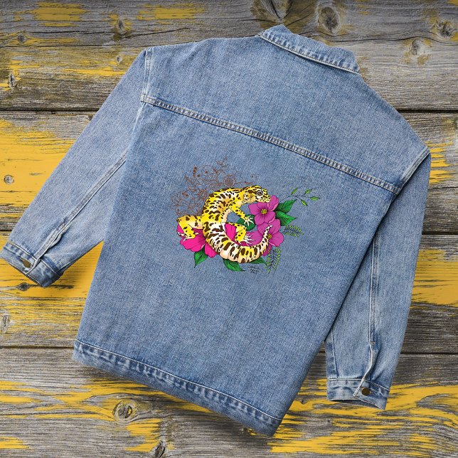 Leopard Yellow Gecko Green Denim Jacket (Creator Uploaded)