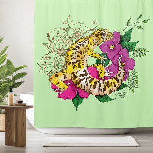 Leopard Yellow Gecko Green Shower Curtain