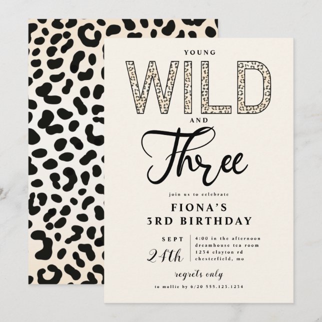 Leopard Young Wild Three Birthday Invitation (Front/Back)