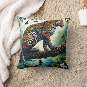 Leopard Zeal: Vibrant Jungle Patterns Cushion