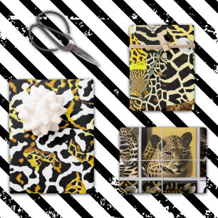 Leopard, Zebra and Giraffe Fur Print Pattern Wrapping Paper Sheet