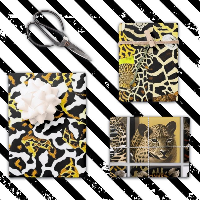 Leopard, Zebra and Giraffe Fur Print Pattern Wrapping Paper Sheet (Creator Uploaded)