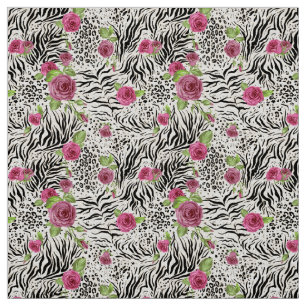 Leopard Zebra and Roses Pattern Fabric