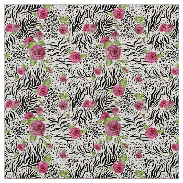 Leopard Zebra and Roses Pattern Fabric (Swatch)