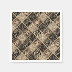 Leopard & Zebra Print Collage - Animal Skin Design Napkin