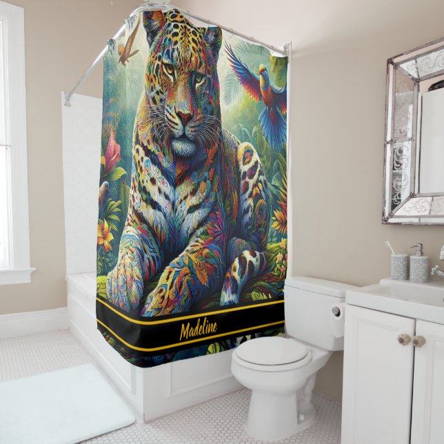 Leopard Zen: Artistic Jungle Surroundings Shower Curtain (In Situ)