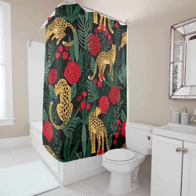 Leopards And Roses Shower Curtain (In Situ)
