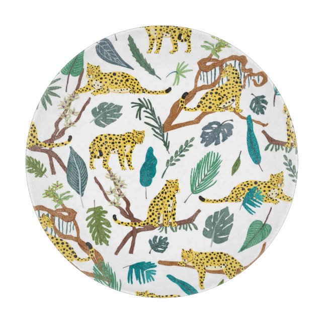 Leopards in jungle, hand-drawn pattern. cutting board (Front)