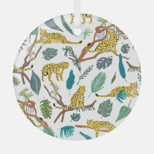Leopards in jungle, hand-drawn pattern. glass tree decoration