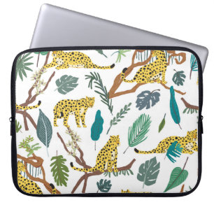 Leopards in jungle, hand-drawn pattern. laptop sleeve