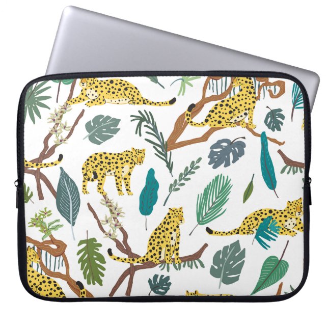 Leopards in jungle, hand-drawn pattern. laptop sleeve (Front)