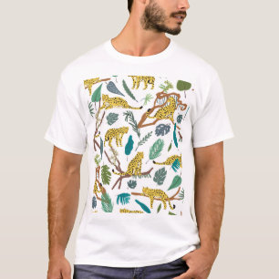 Leopards in jungle, hand-drawn pattern. T-Shirt