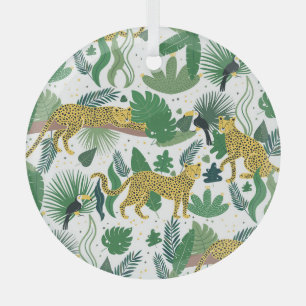 Leopards Jungle: Tropical Kids Seamless. Glass Tree Decoration