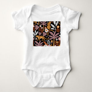 Leopards Palms Vintage Seamless Pattern Baby Bodysuit