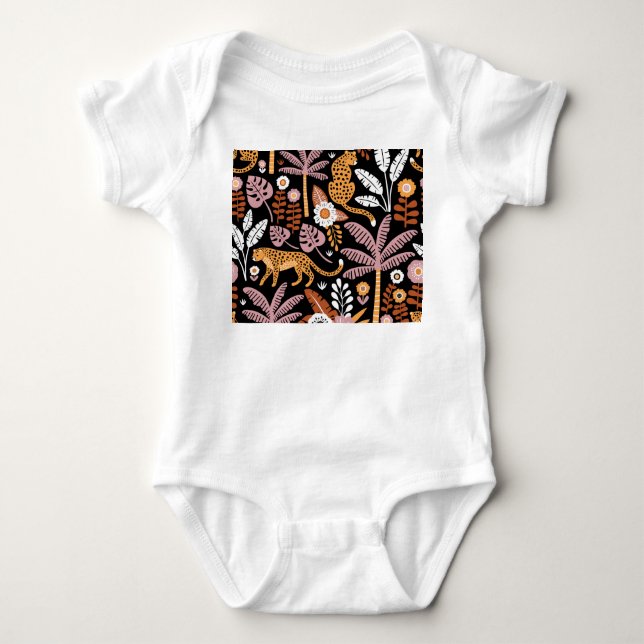 Leopards Palms Vintage Seamless Pattern Baby Bodysuit (Front)