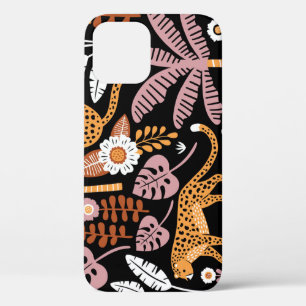 Leopards Palms Vintage Seamless Pattern iPhone 12 Case