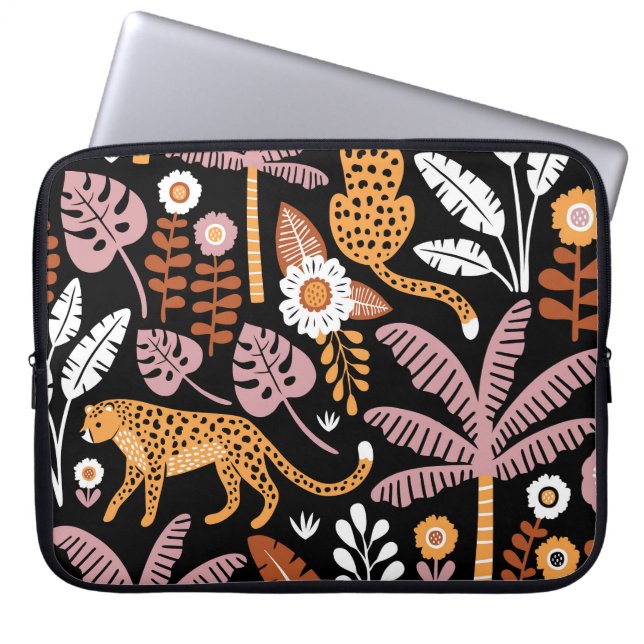 Leopards Palms Vintage Seamless Pattern Laptop Sleeve (Front)