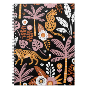 Leopards Palms Vintage Seamless Pattern Notebook