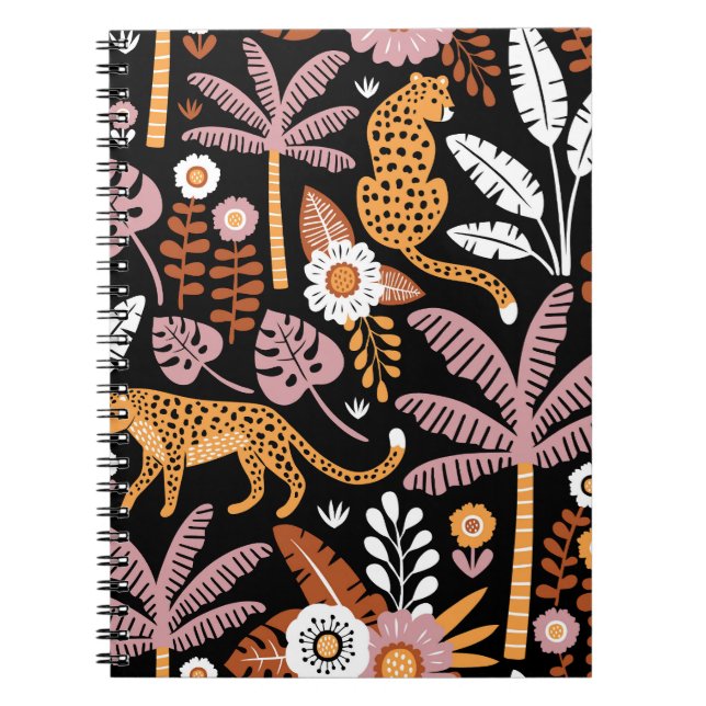 Leopards Palms Vintage Seamless Pattern Notebook (Front)