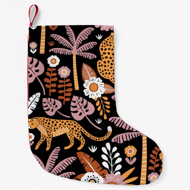 Leopards Palms Vintage Seamless Pattern Small Christmas Stocking (Front)