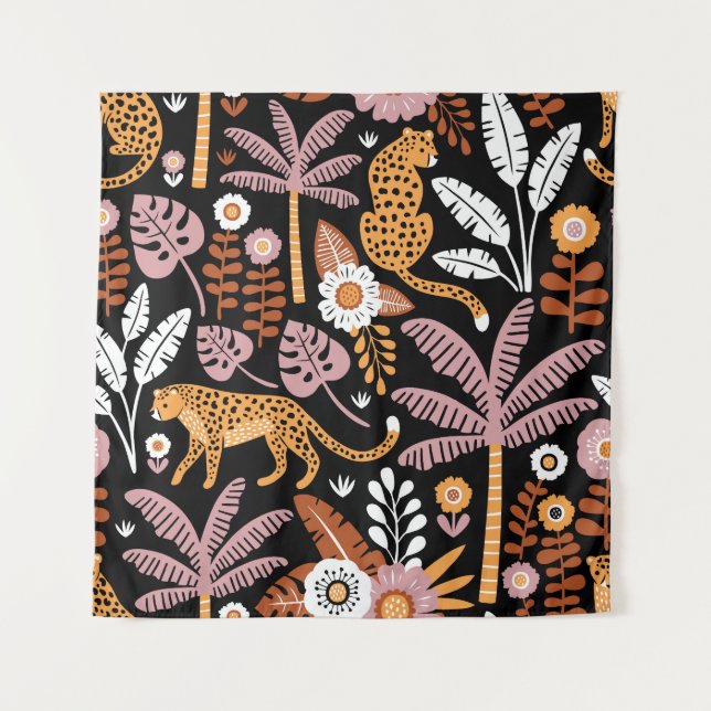 Leopards Palms Vintage Seamless Pattern Tapestry (Front)
