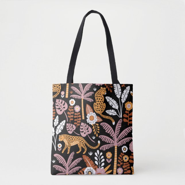 Leopards Palms Vintage Seamless Pattern Tote Bag (Front)
