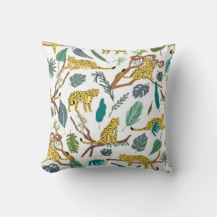 Leopards wild animals in jungle forest hand drawn cushion