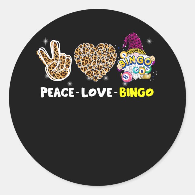 Leopared Peace Love Bingo Gnome Lucky Number Bingo Classic Round Sticker (Front)
