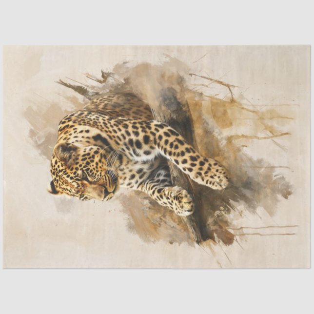 Leopart lounging on a branch tissue paper (Front)