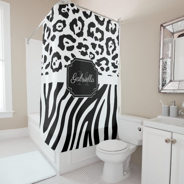 Lepard Print / Zebra Print Shower Curtain (In Situ)